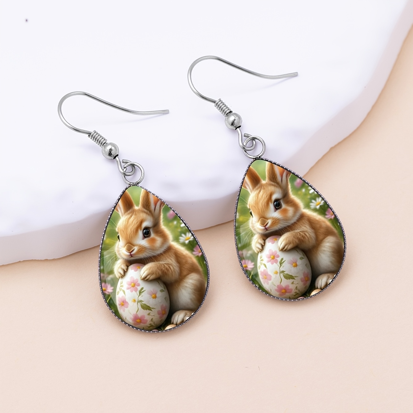 Easter Bunny & Colored Egg Drop Earrings, Cute Style